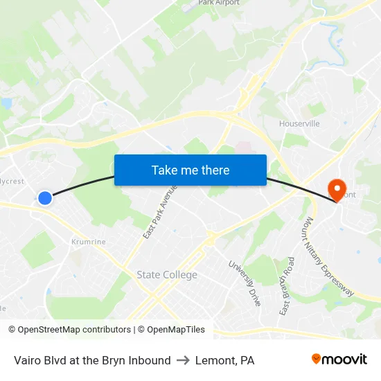 Vairo Blvd at the Bryn Inbound to Lemont, PA map