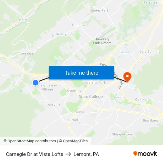 Carnegie Dr at Vista Lofts to Lemont, PA map