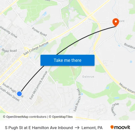 S Pugh St at E Hamilton Ave Inbound to Lemont, PA map