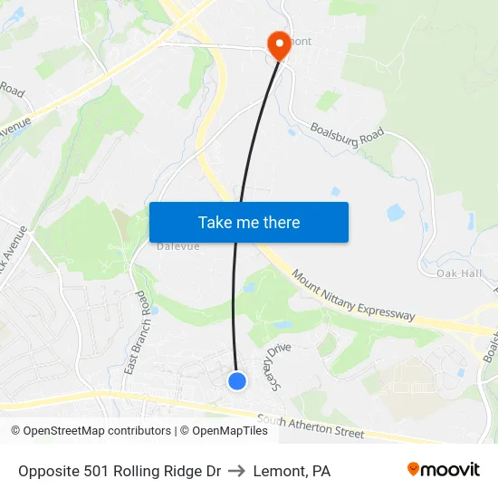 Opposite 501 Rolling Ridge Dr to Lemont, PA map