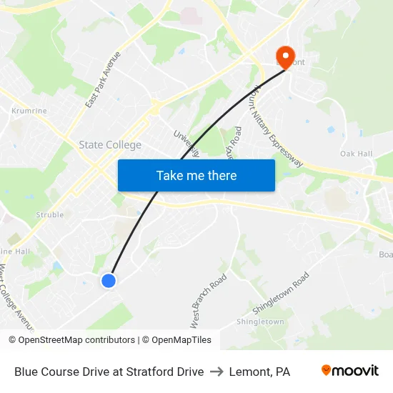 Blue Course Drive at Stratford Drive to Lemont, PA map