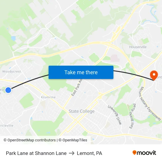 Park Lane at Shannon Lane to Lemont, PA map