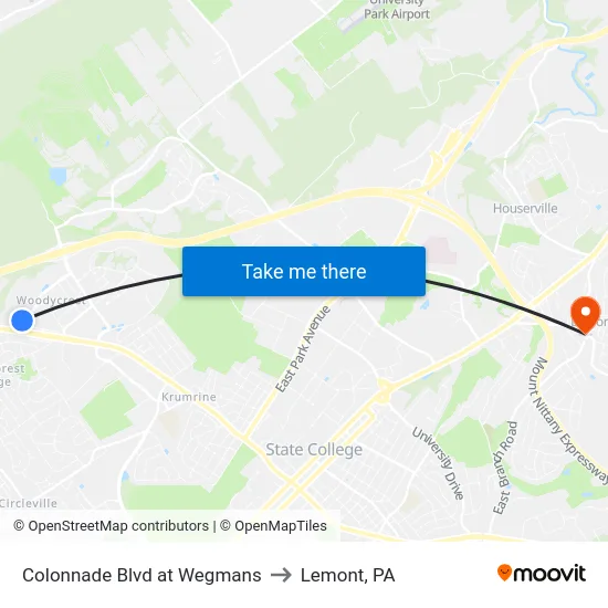 Colonnade Blvd at Wegmans to Lemont, PA map
