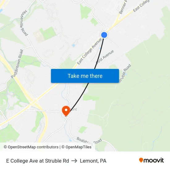E College Ave at Struble Rd to Lemont, PA map