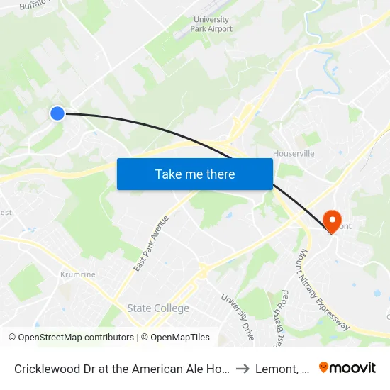 Cricklewood Dr at the American Ale House to Lemont, PA map