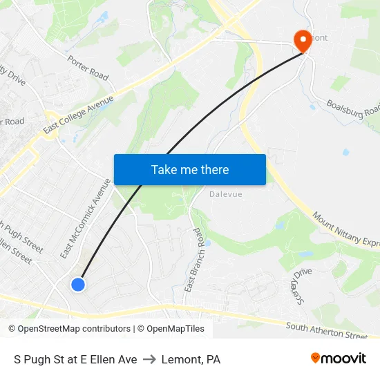 S Pugh St at E Ellen Ave to Lemont, PA map