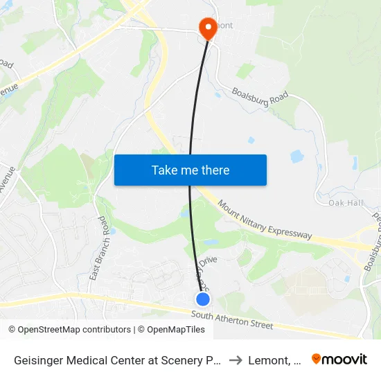 Geisinger Medical Center at Scenery Park to Lemont, PA map