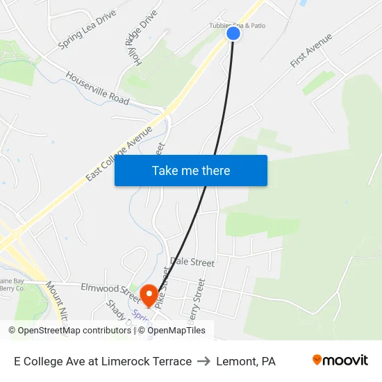 E College Ave at Limerock Terrace to Lemont, PA map
