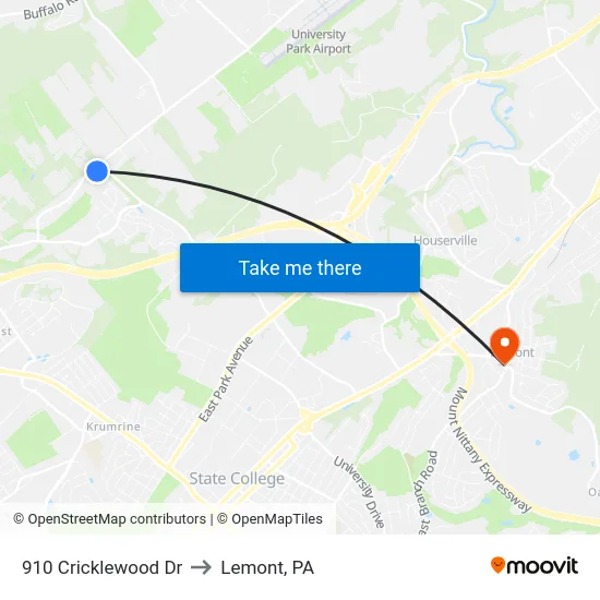 910 Cricklewood Dr to Lemont, PA map