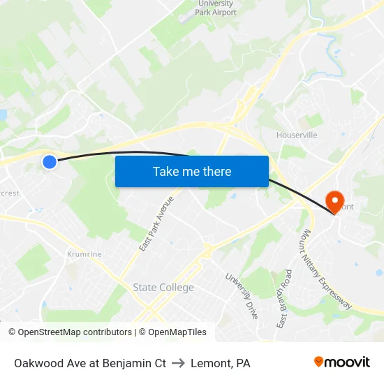 Oakwood Ave at Benjamin Ct to Lemont, PA map