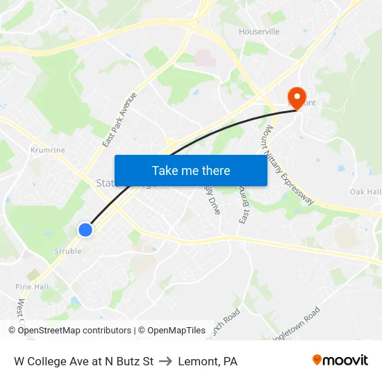 W College Ave at N Butz St to Lemont, PA map
