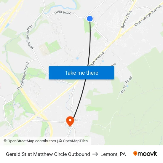 Gerald St at Matthew Circle Outbound to Lemont, PA map