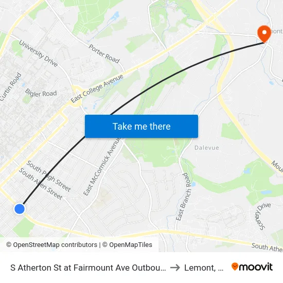 S Atherton St at Fairmount Ave Outbound to Lemont, PA map