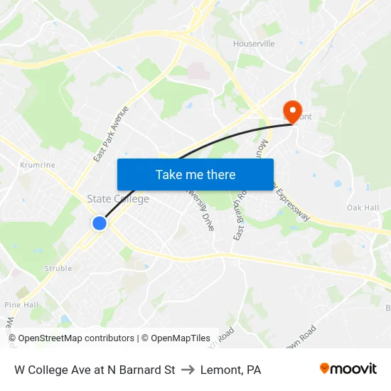 W College Ave at N Barnard St to Lemont, PA map