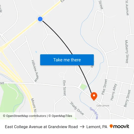 East College Avenue at Grandview Road to Lemont, PA map