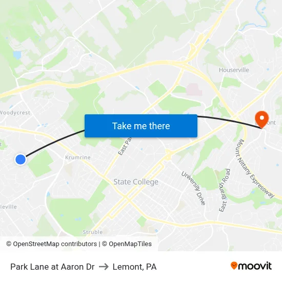 Park Lane at Aaron Dr to Lemont, PA map