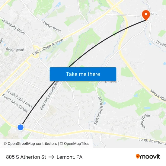 805 S Atherton St to Lemont, PA map