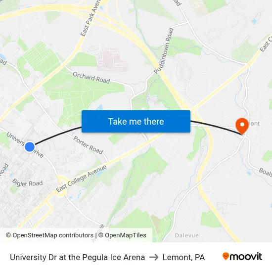 University Dr at the Pegula Ice Arena to Lemont, PA map
