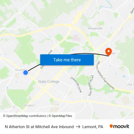 N Atherton St at Mitchell Ave Inbound to Lemont, PA map