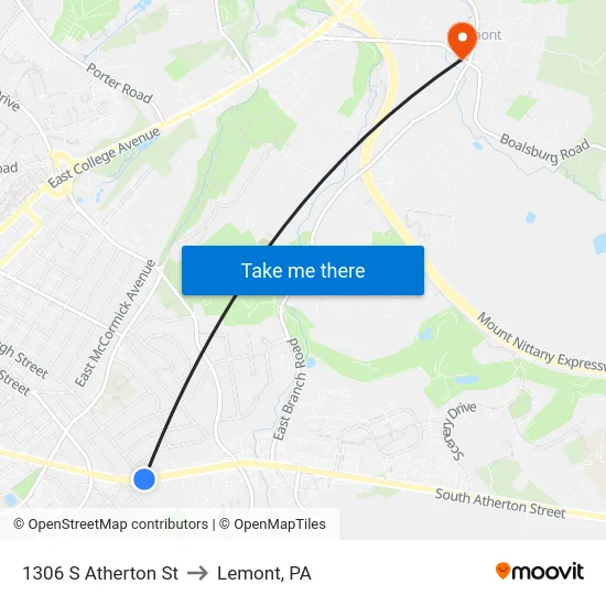 1306 S Atherton St to Lemont, PA map