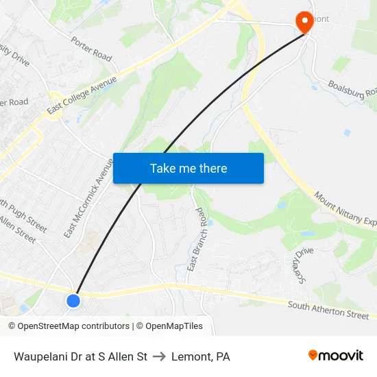 Waupelani Dr at S Allen St to Lemont, PA map