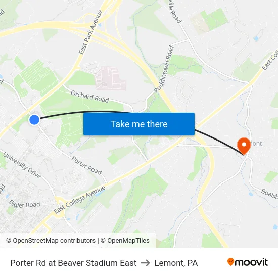 Porter Rd at Beaver Stadium East to Lemont, PA map