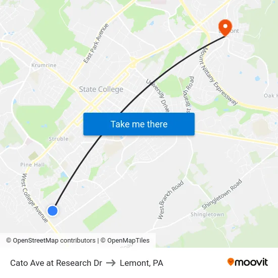 Cato Ave at Research Dr to Lemont, PA map