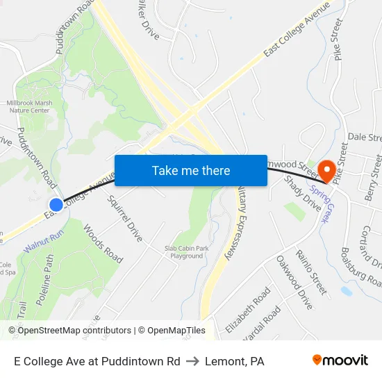 E College Ave at Puddintown Rd to Lemont, PA map