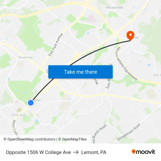 Opposite 1506 W College Ave to Lemont, PA map