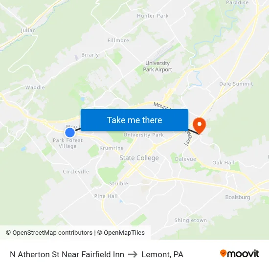 N Atherton St Near Fairfield Inn to Lemont, PA map
