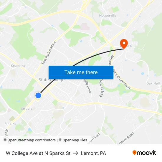 W College Ave at N Sparks St to Lemont, PA map