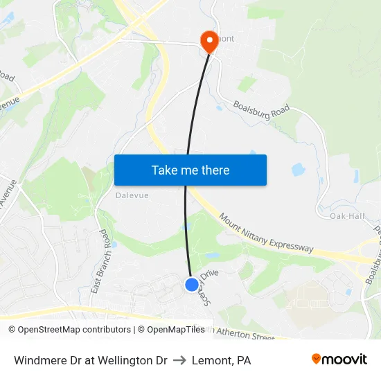 Windmere Dr at Wellington Dr to Lemont, PA map