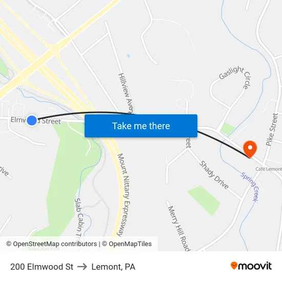 200 Elmwood St to Lemont, PA map