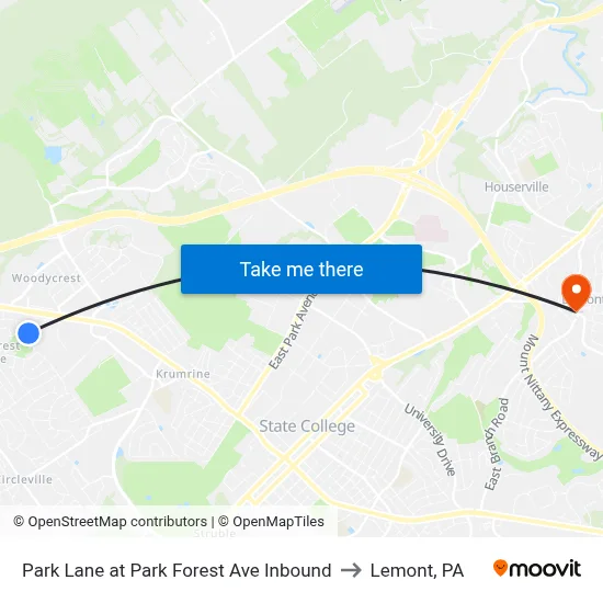 Park Lane at Park Forest Ave Inbound to Lemont, PA map