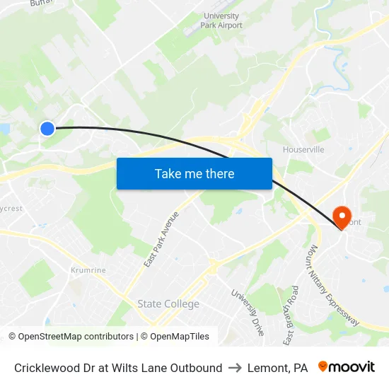 Cricklewood Dr at Wilts Lane Outbound to Lemont, PA map