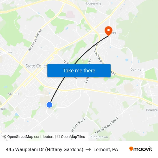 445 Waupelani Dr (Nittany Gardens) to Lemont, PA map