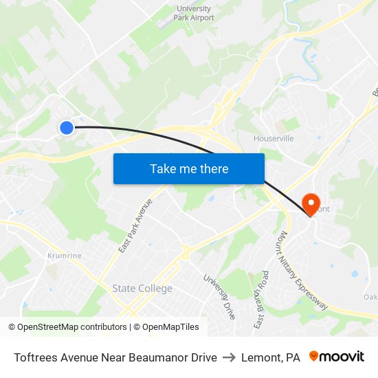 Toftrees Avenue Near Beaumanor Drive to Lemont, PA map