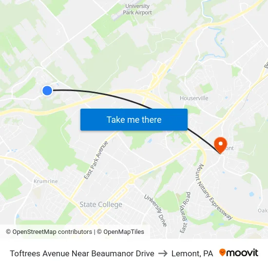 Toftrees Avenue Near Beaumanor Drive to Lemont, PA map