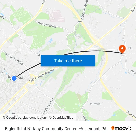 Bigler Rd at Nittany Community Center to Lemont, PA map