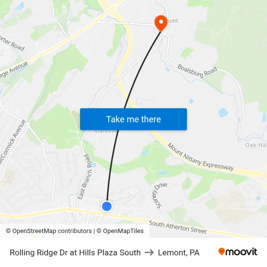 Rolling Ridge Dr at Hills Plaza South to Lemont, PA map