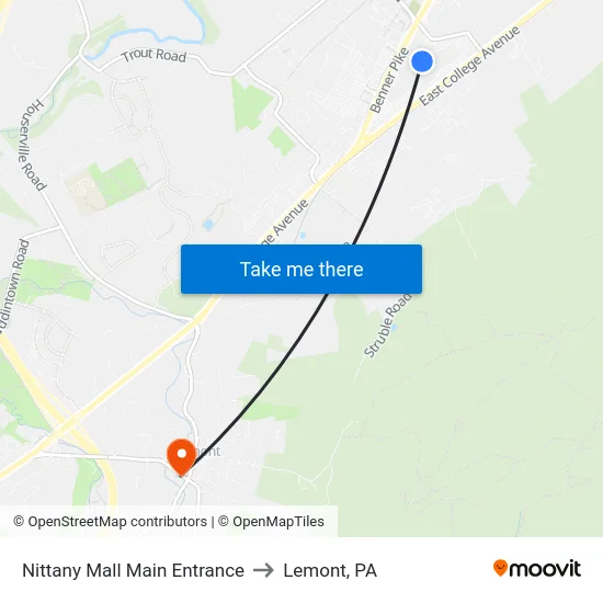 Nittany Mall Main Entrance to Lemont, PA map