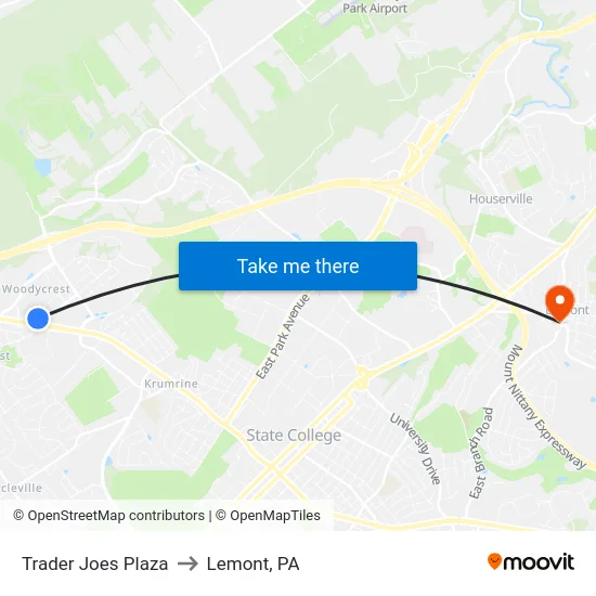 Trader Joes Plaza to Lemont, PA map