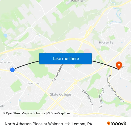 North Atherton Place at Walmart to Lemont, PA map