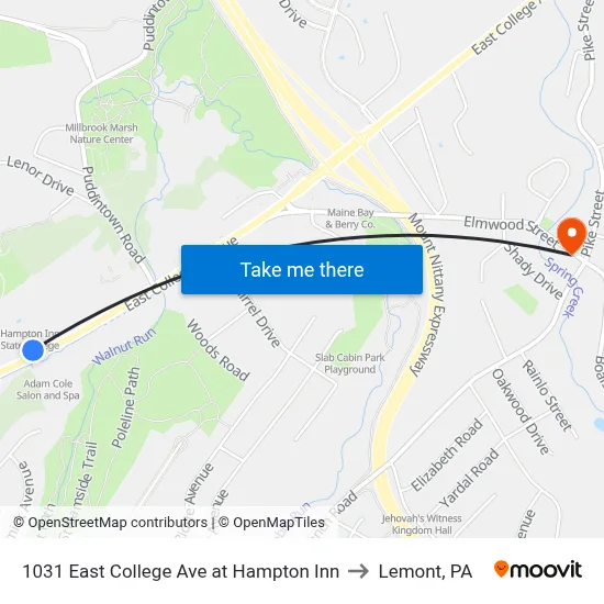 1031 East College Ave at Hampton Inn to Lemont, PA map