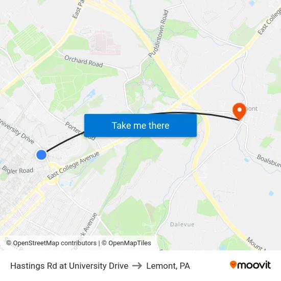 Hastings Rd at University Drive to Lemont, PA map