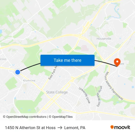 1450 N Atherton St at Hoss to Lemont, PA map