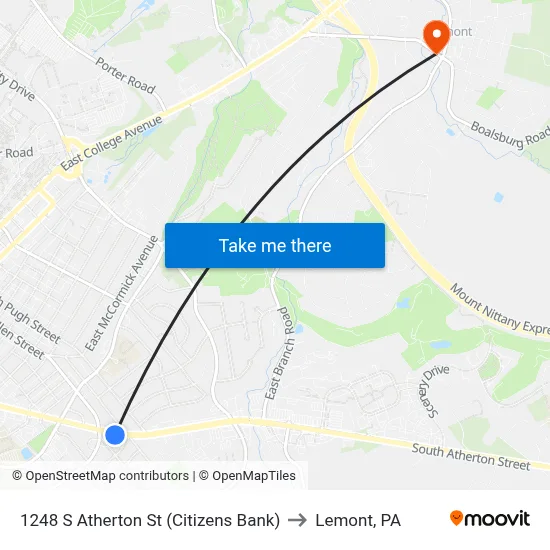 1248 S Atherton St (Citizens Bank) to Lemont, PA map