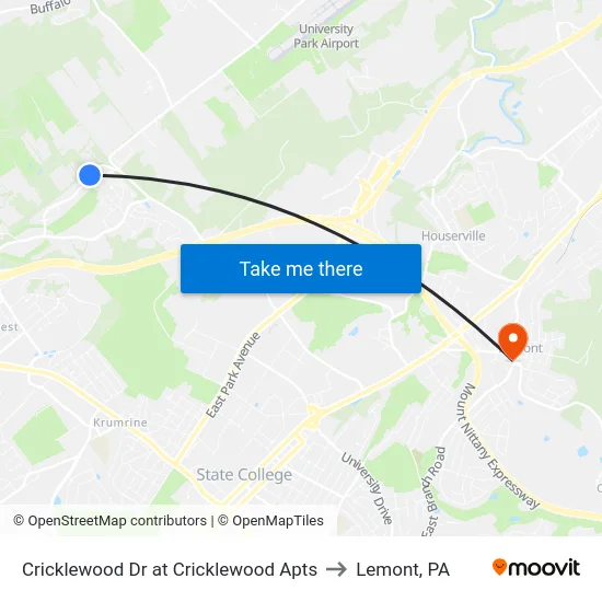 Cricklewood Dr at Cricklewood Apts to Lemont, PA map