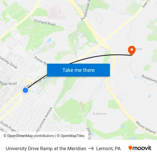 University Drive Ramp at the Meridian to Lemont, PA map