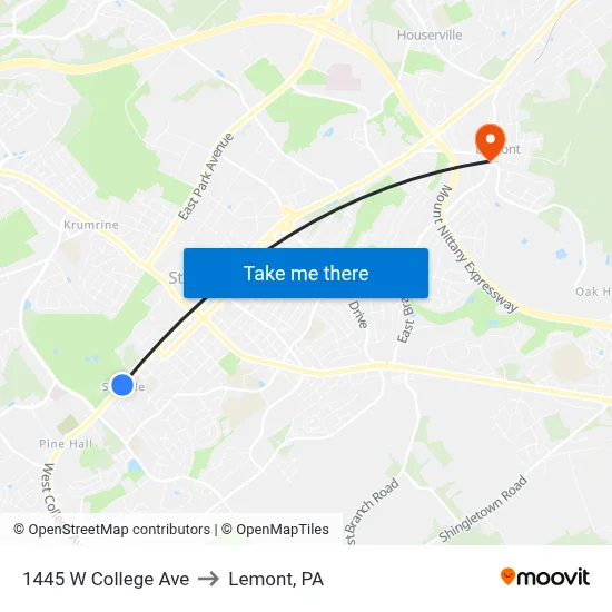 1445 W College Ave to Lemont, PA map